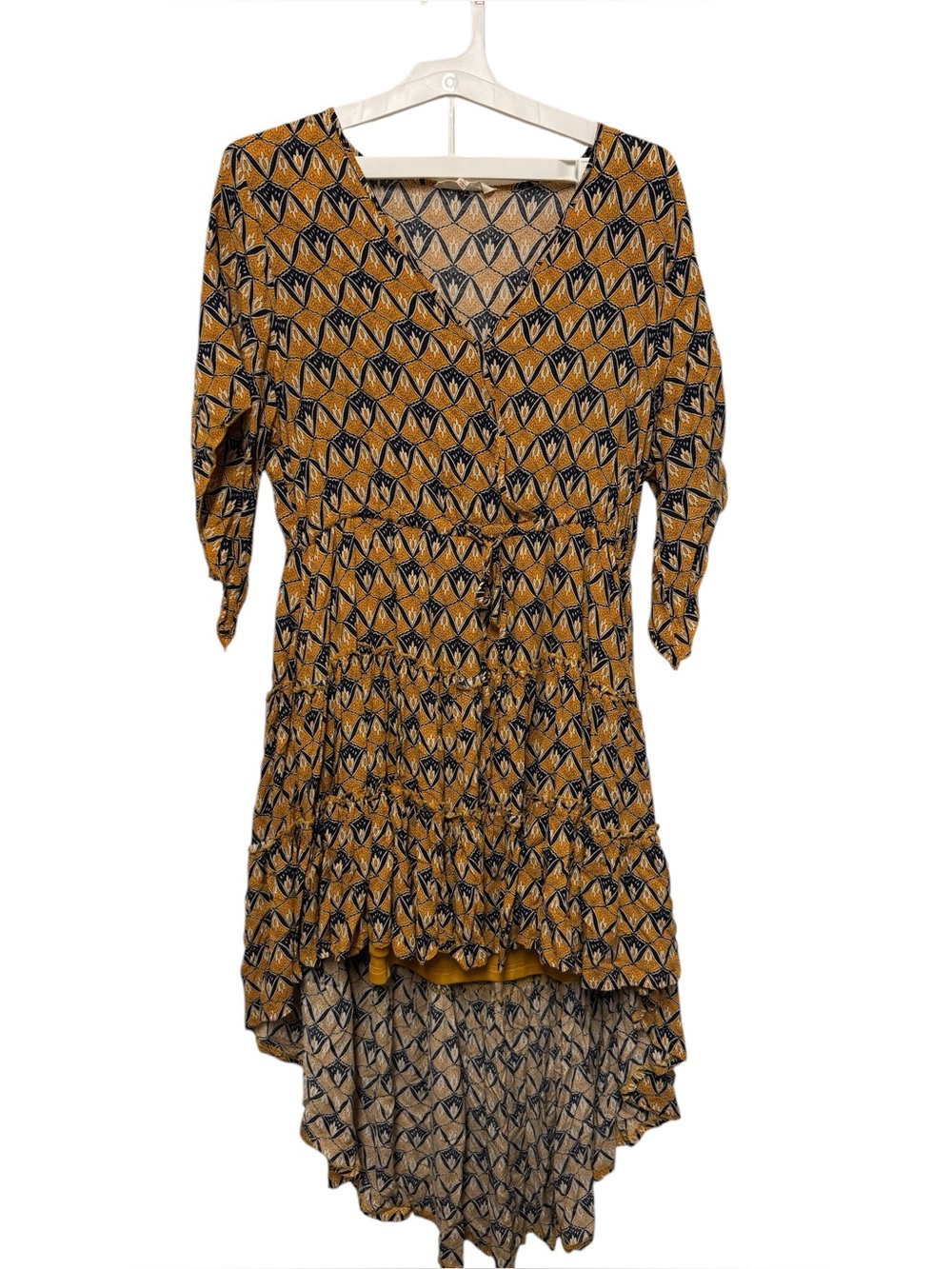 Solitaire Los Angeles Mustard Boho Ruffle Hi Low Dress Size Large